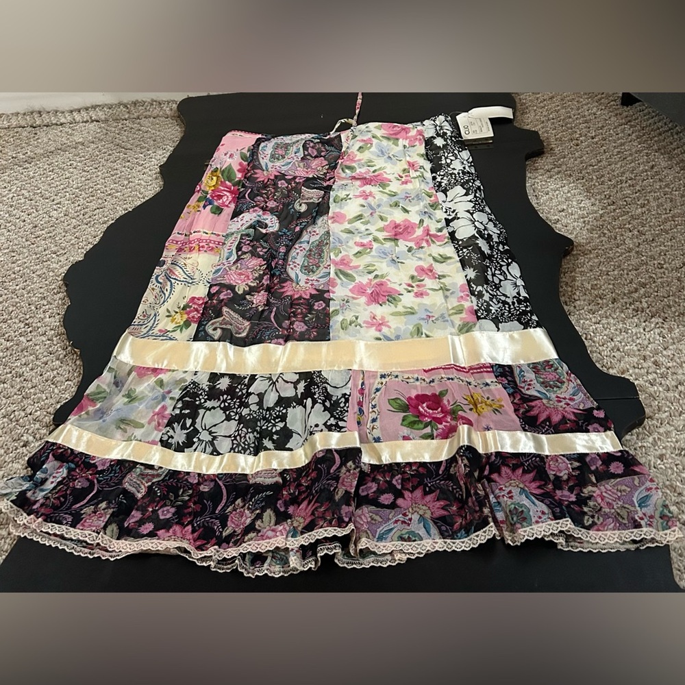 Vintage Clio Midi Skirt Patchwork Boho Whimsigoth Hippy 90s Floral